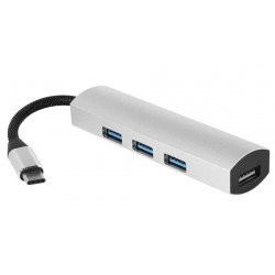 USB 3.1 Type-C to 4 Port USB 3.0 Hub Aluminum Design for Andrioid Phone, Tablet, MacBook Pro, iMac, Google Chromebook Pixelbook, Other Laptop (Silver)